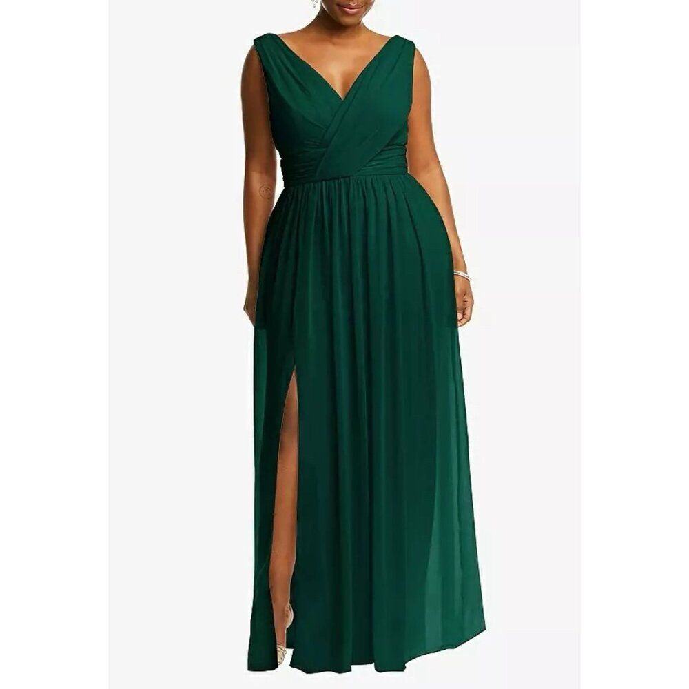 DESSY COLLECTION Sleeveless Draped Chiffon Maxi Dress Women 16 Hunter Green NWOT - Picture 1 of 11